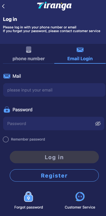 Tiranga App Login with Email