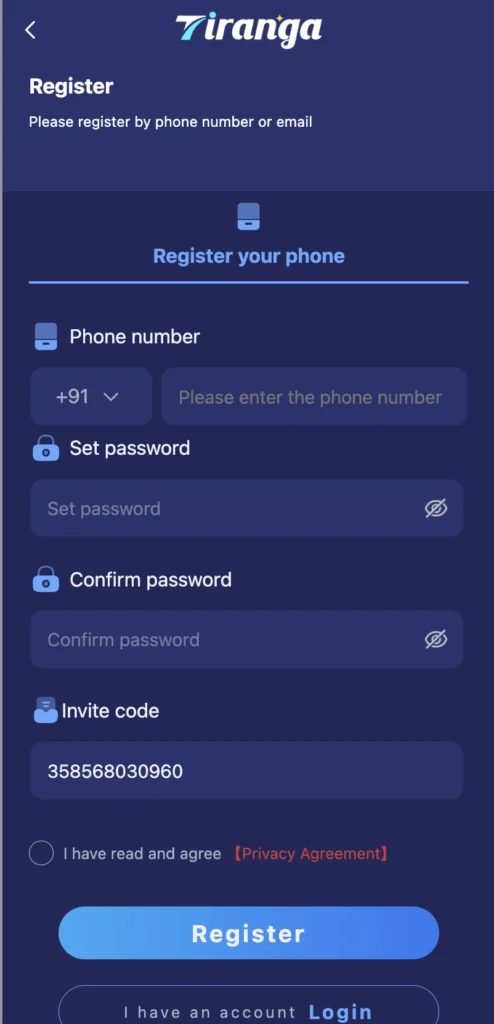 tiranga app Registration Form